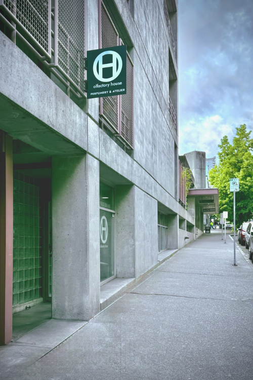 The sign outside of the Seattle location of Olfactory House. It is just up the street from Pike Place Market. 