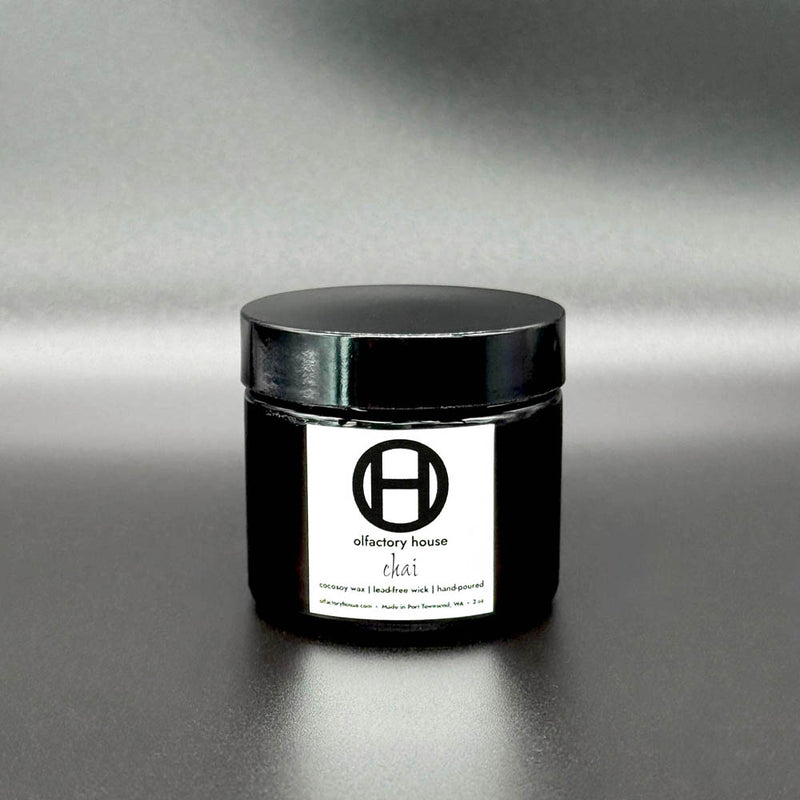 Olfactory House Chai candles are made from cocosoy wax, have a lead-free wick and are hand poured. This is the 2oz jar. 