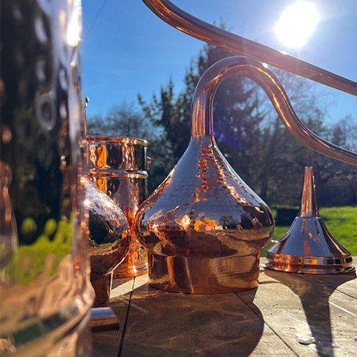 Copper equipment from Olfactory House used to distill some of their proprietary scents. 