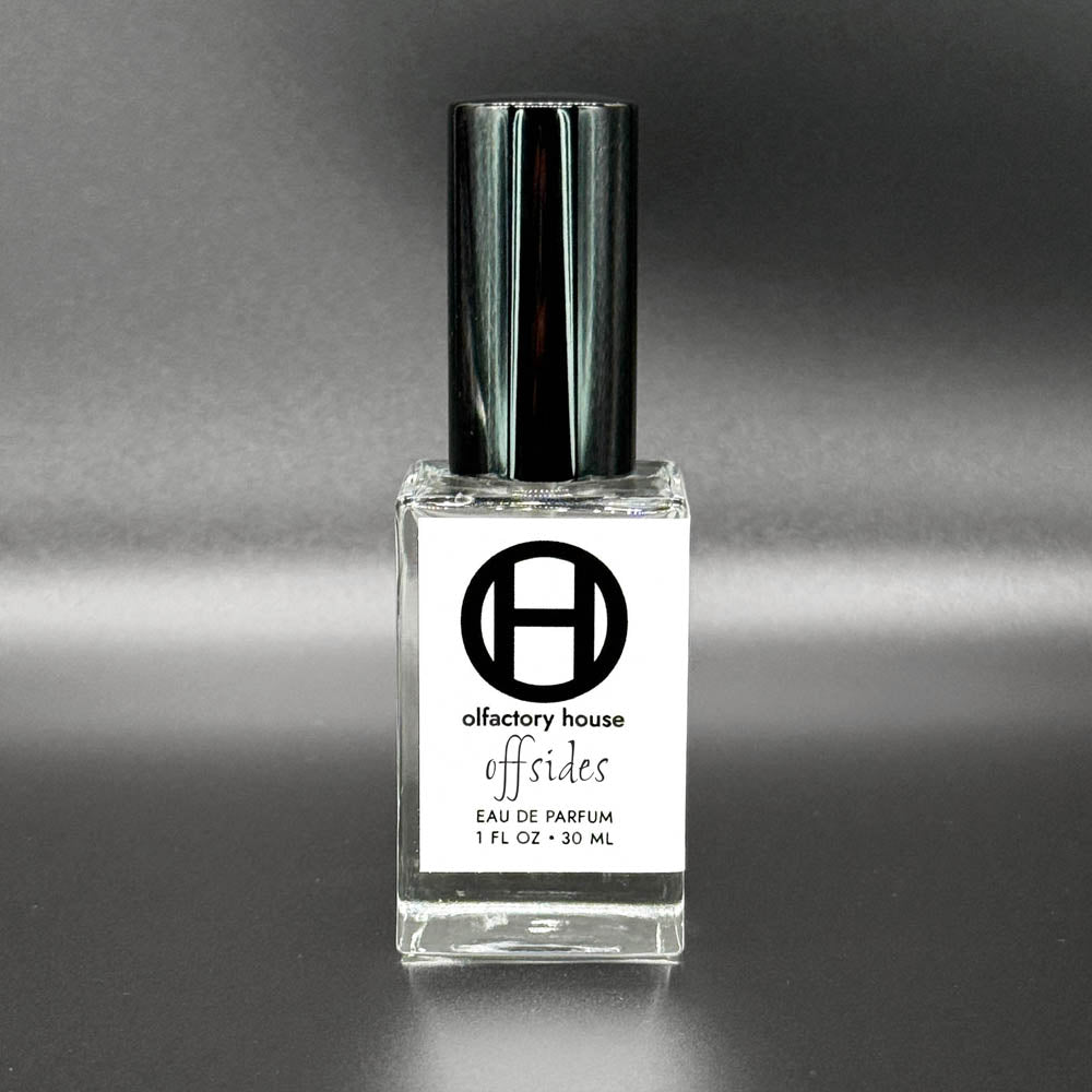 The 30ml bottle of Offsides, an eau de parfum by Olfactory House. 