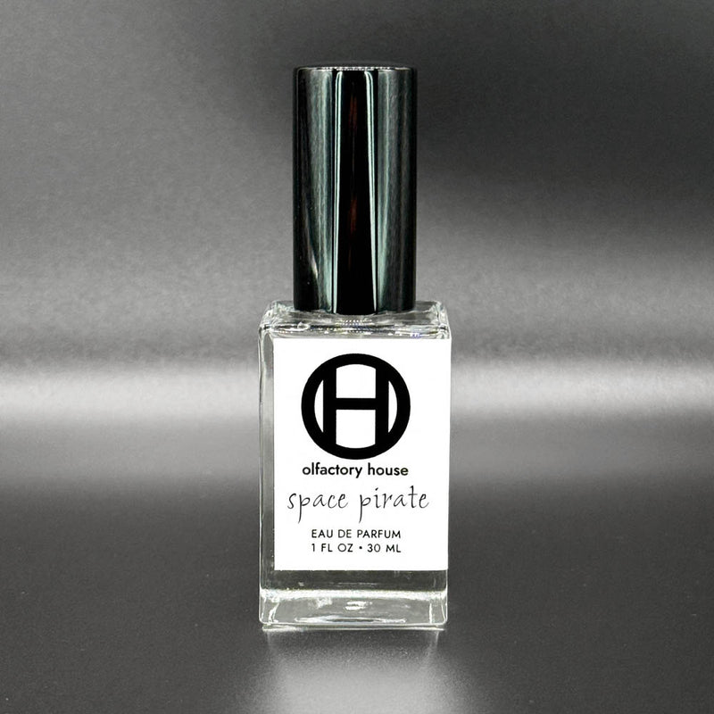 The 30ml bottle of Space Pirate, an eau de parfum by Olfactory House. 