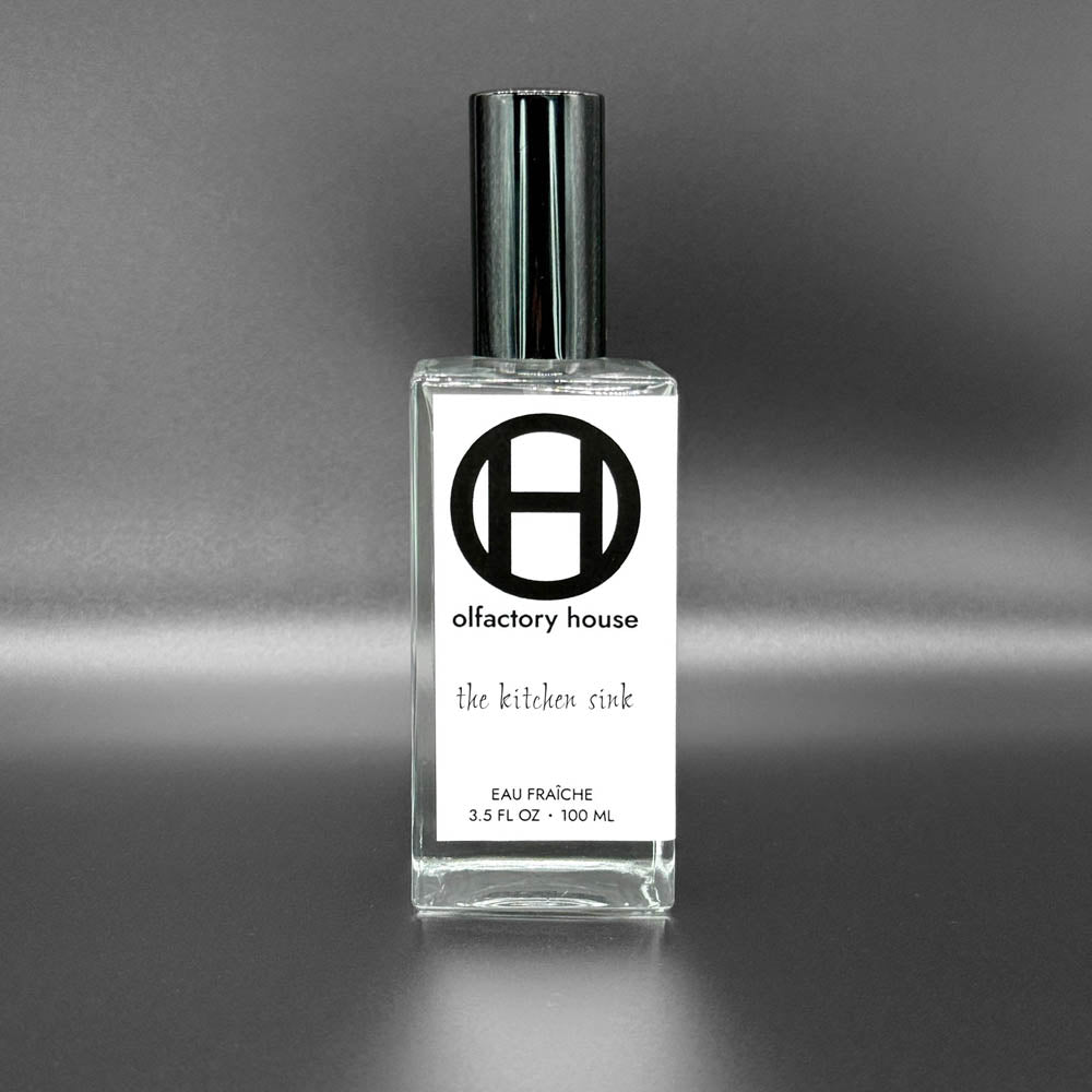 The 100ml bottle of The Kitchen Sink, an eau fraiche by Olfactory House. 