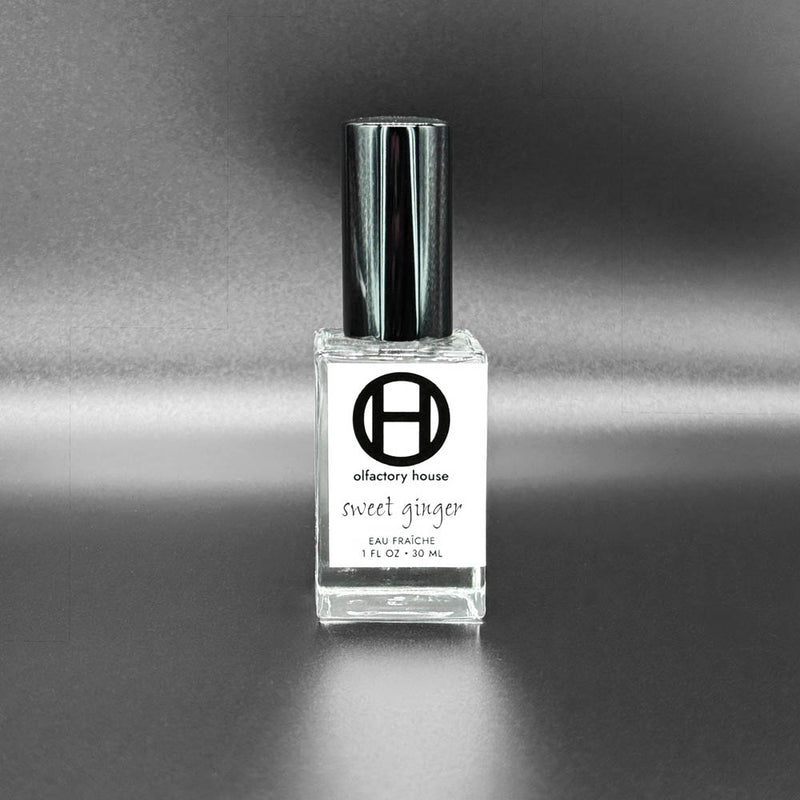 The 30ml bottle of Sweet Ginger, an eau fraiche by Olfactory House. 