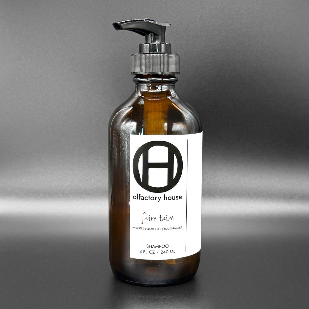 The Faire Taire Shampoo from Olfactory House is sulfate free, biodegradable and hydrates hair for a clean feel. 
